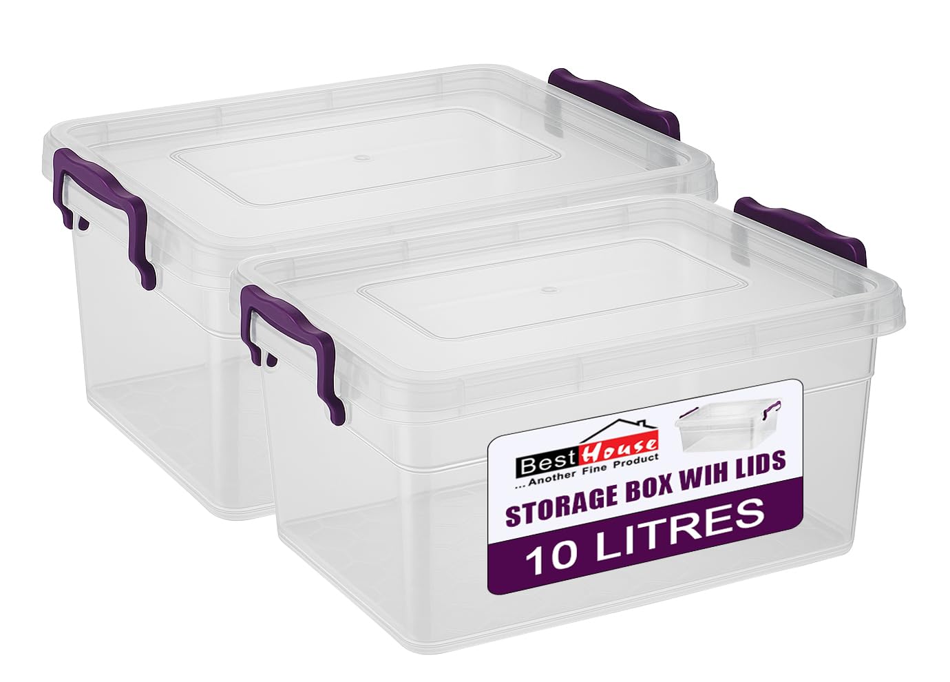 Best House 2 PCS Clear Plastic Storage Box with Lids, Storage Containers Use for Home, office, Kitchen, Toys and Goods (10 Litres)