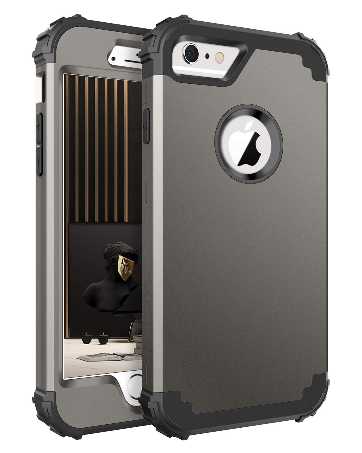BENTOBEN iPhone 6S Case, iPhone 6 Case, 3 in 1 Heavy Duty Rugged Hybrid Hard PC Cover Soft Silicone Bumper Shockproof Anti Slip Impact Resistant Protective Case for iPhone 6/6S (4.7 inch), Gunmetal