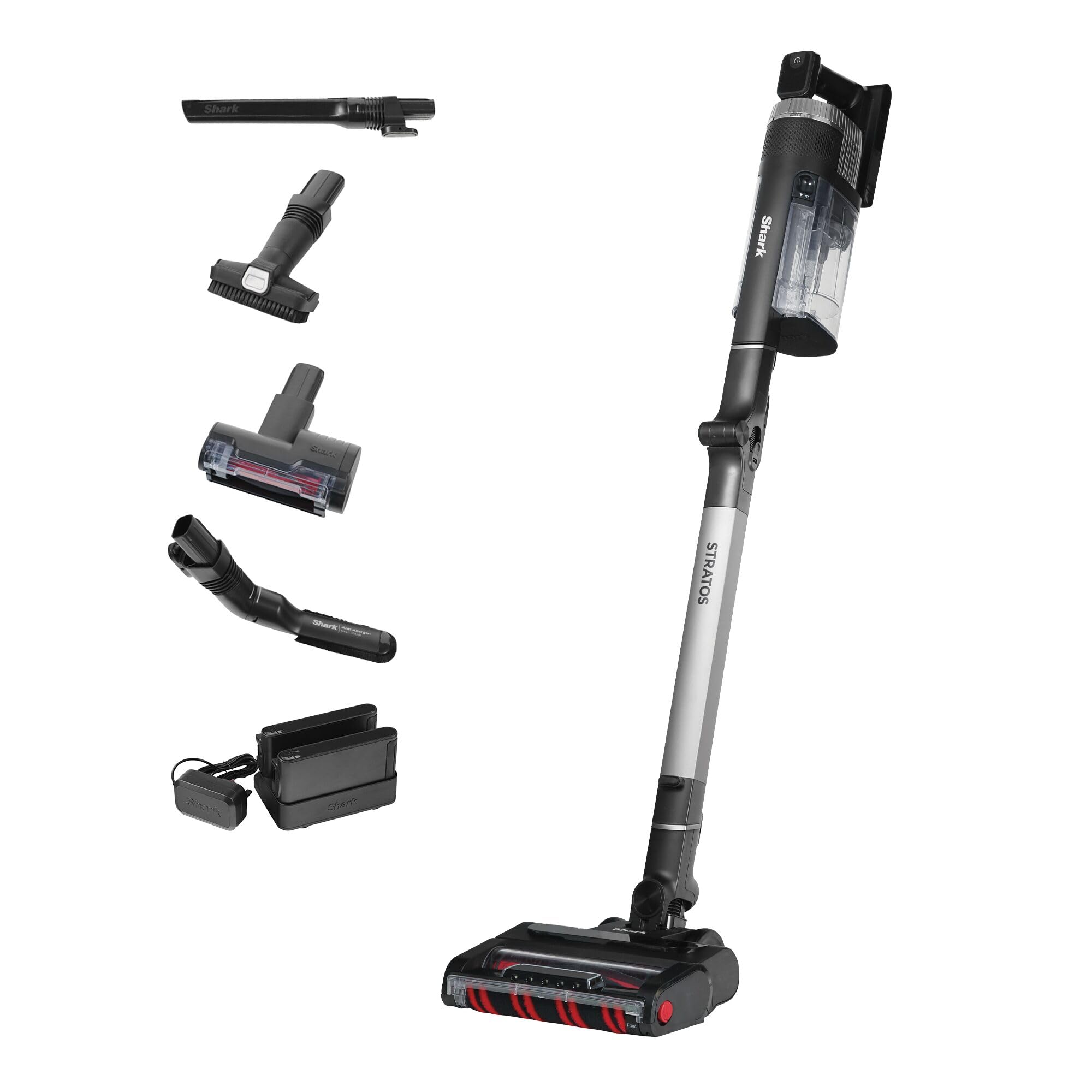 Shark Stratos kabelloser Akku-Staubsauger, PowerFins Plus, 120 Min Laufzeit, Anti-Hair-Wrap- & CleanSense IQ-Staubsauger kabellos, Haustier-, Multi-Oberflächen-Aufsätzen, Anthrazit/Silber, IZ420EUT