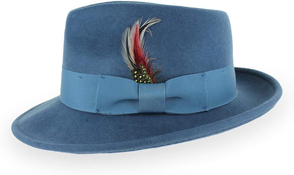 Belfry Gangster 100% Wool Stain Resistant Crushable Dress Fedora in Black Grey Navy Brown Pecan