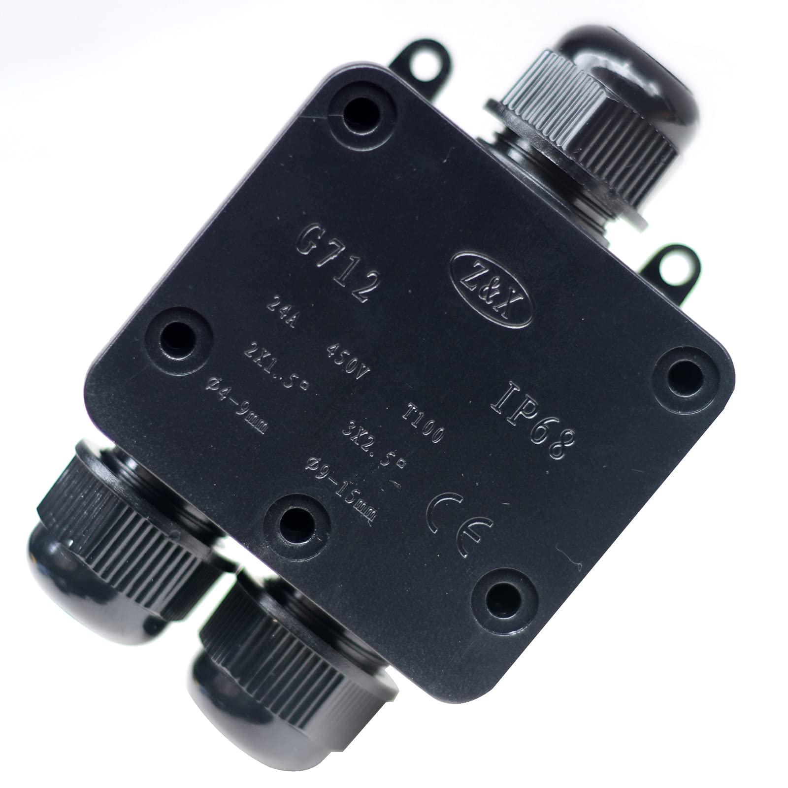 Waterproof Junction Box 3 Way, Armoured Cable Junction Box, IP68 Black Plastic Gland Outdoor Electrical Junction Box, Weatherproof Junction Box, for 4-14mm Diameter Cable CCTV Junction Box