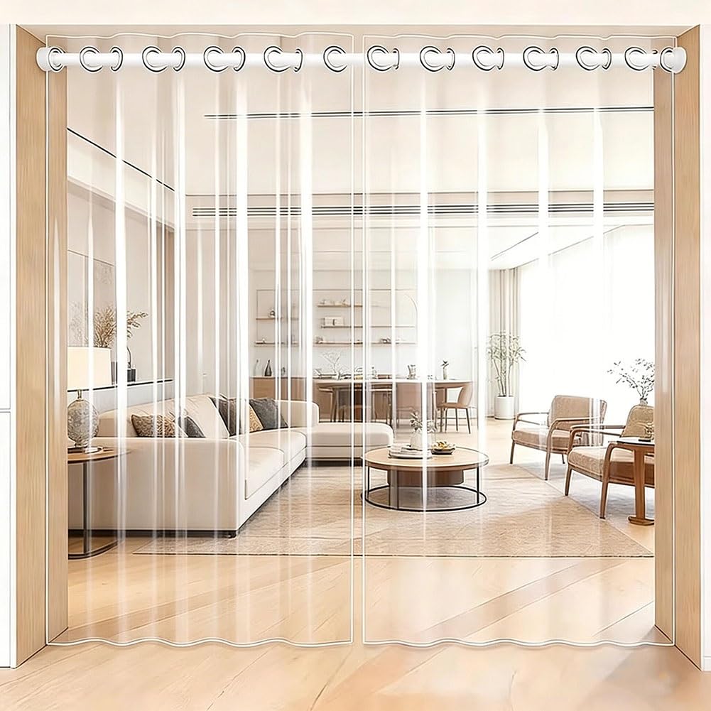 Artiz Rideau De Douche Transparent avec Œillets Antirouille, Séparateur De Pièce en PVC Transparent pour Cuisine, Salon Et Bureau Tringle Télescopique sans Perçage Incluse(1PCS,W:120x H:240cm)