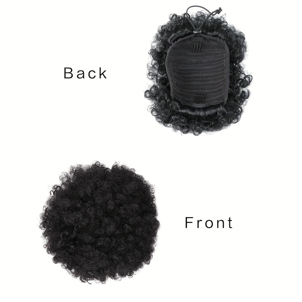 sztuczne włosy kok 1 szt. Afro Puff Drawstring Ponytail Extension dla czarnoskórych kobiet Clip in Synthetic Afro Curly Bun Hair Pieces Akcesoria do włosów(10inch-4)