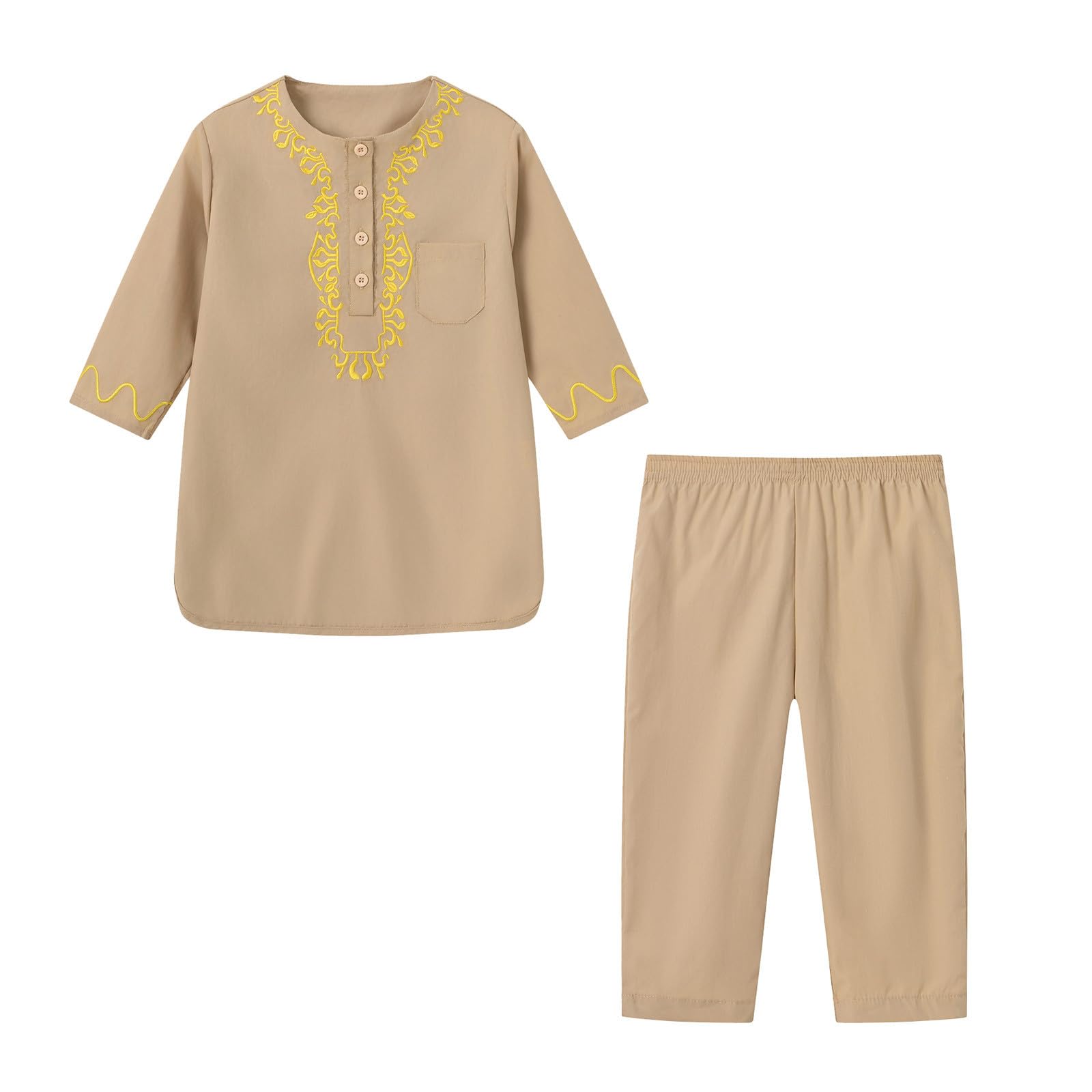 Générique Ensemble de Musulman Moyen-Orient pour Garçon - Enfant Costume Musulman à Manches Longues et Col Rond et Pantalon - Vêtements Traditionnels Ramadan pour Dubaï Tenues Musulmanes