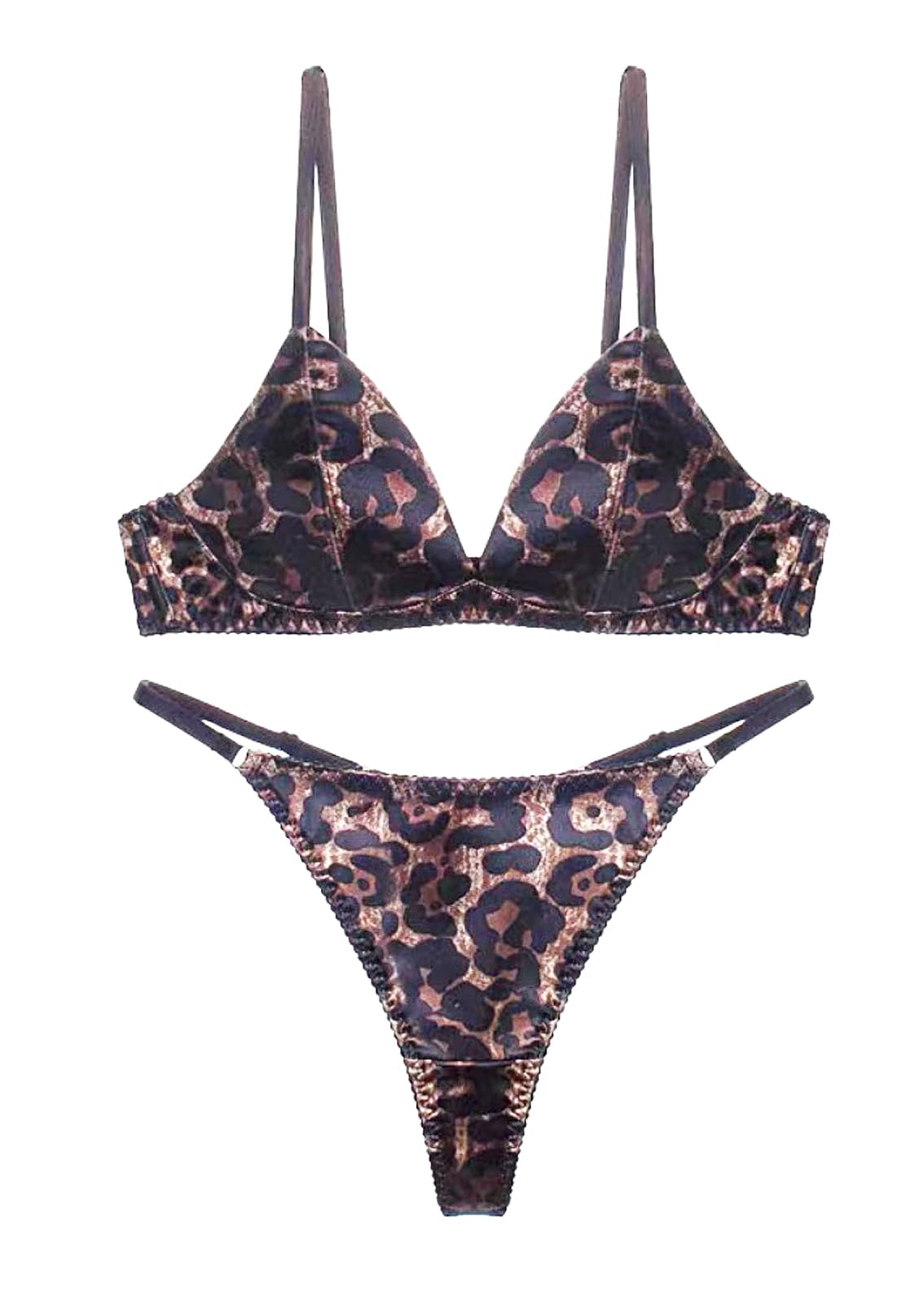 Stella Soutien Gorge Triangle Satin et String - Ensemble de sous-vêtement Léopard Confortables pour Femmes