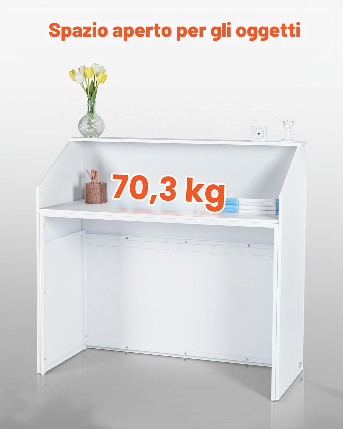 VEVOR Banco Reception 1180 x 500 x 1115 mm Tavolo da Banco Rettangolare, Tavolo di Vendita per Ufficio, Reception per Ufficio, per Cassa, Hall, Salone di Bellezza, Facile da Installare, Bianco