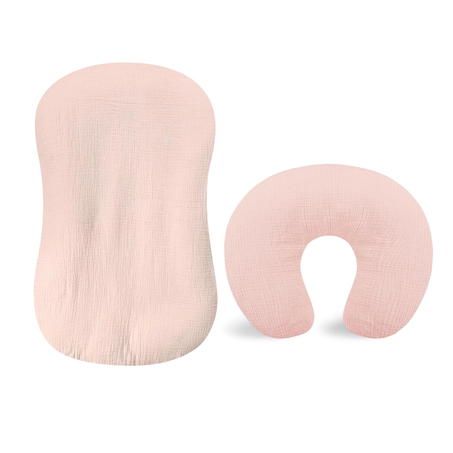 Hooyax Muslin 2-Pack Baby Essentials Bundle: Lounger Cover and Nursing Pillow Covers | 100% Cotton Soft & Breathable | Newborn & Breastfeeding Accessories (Pink)