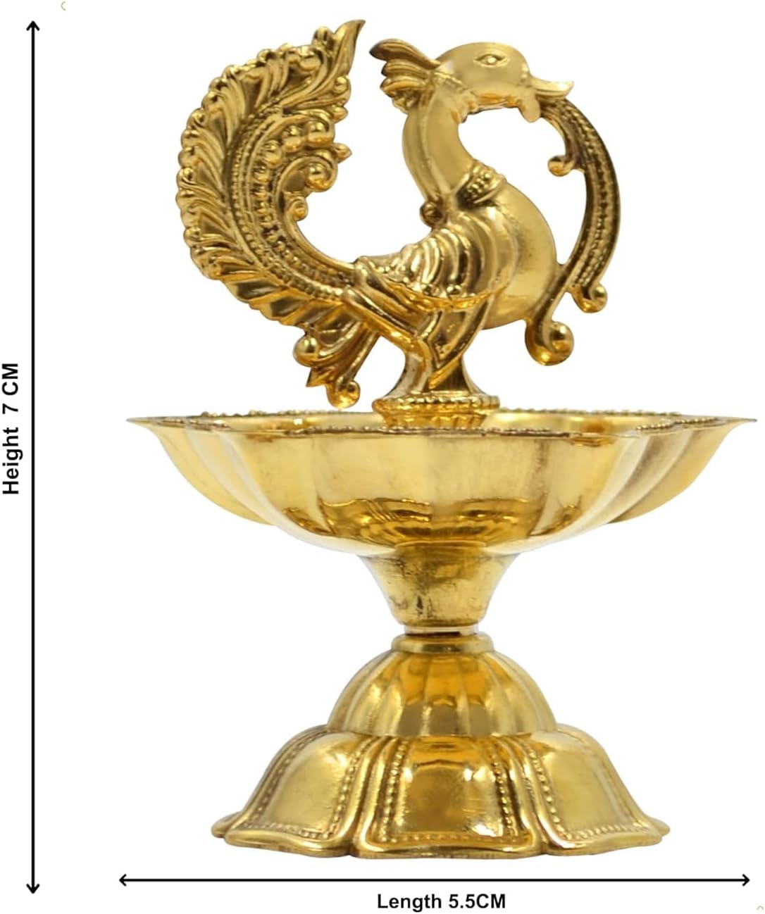 Pure Brass Diya with Peacock Design, Oil Wick Lamp Deepak for Diwali Decoration, 7 CM Height, Set of 2