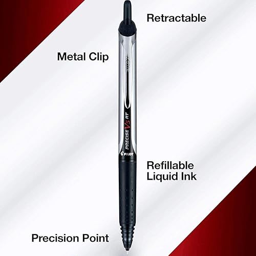 Miniatura 2 de PILOT Precise V5 RT - Bolígrafos de tinta líquida recargables y retráctiles, punta extrafina (0.020 in), tinta negra, paquete de 12 (26062) (docena