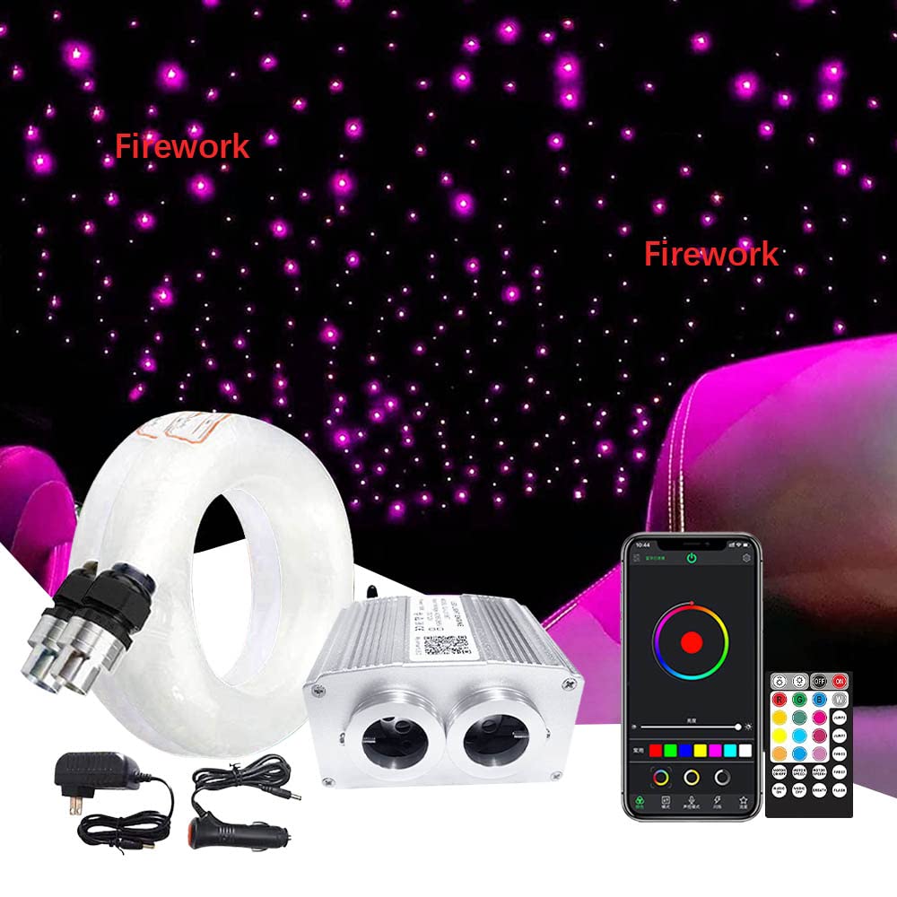 Firework16W Dual Head Twinkle Fiber Optic Lights Kit, Bluetooth RGBW LED Starlight Headliner Kit for Car Home Ceiling Star Ceiling Sky Light with APP/Remote Music Mode 920pcs 0.03in 9.8ft/3m