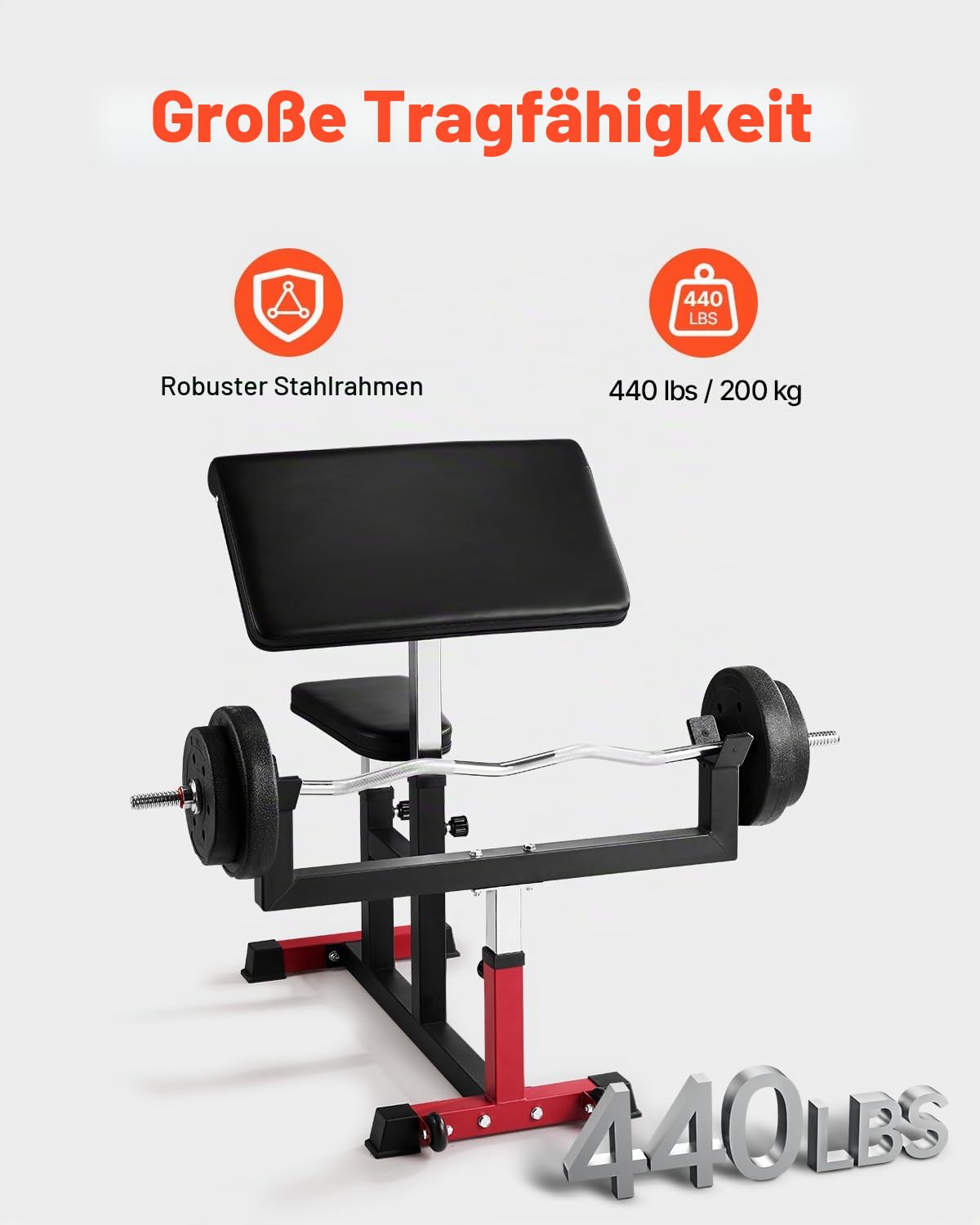 VEVOR Preacher Curlbank Bizepsmaschine für Krafttraining, (Max. Belastung 200 kg) Heim-Fitnessgerät, Bizepsstation für Langhantel und Kurzhanteln im Sitzen, verstellbare Hantelbänke