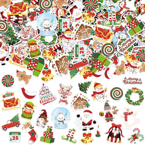 JULBEAR Christmas Foam Sticker 300Pcs Winter Bulk Colorful Printing Self-Adhesive Campus Themed Foam Stickers for Kids Christmas Party Favors DIY Crafts Holiday Classroom Decorations