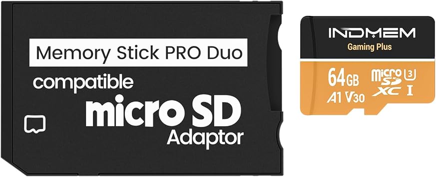 Memory Stick PRO Duo Adapter with 64GB MicroSDXC U3 V30 for PSP3000/E1000