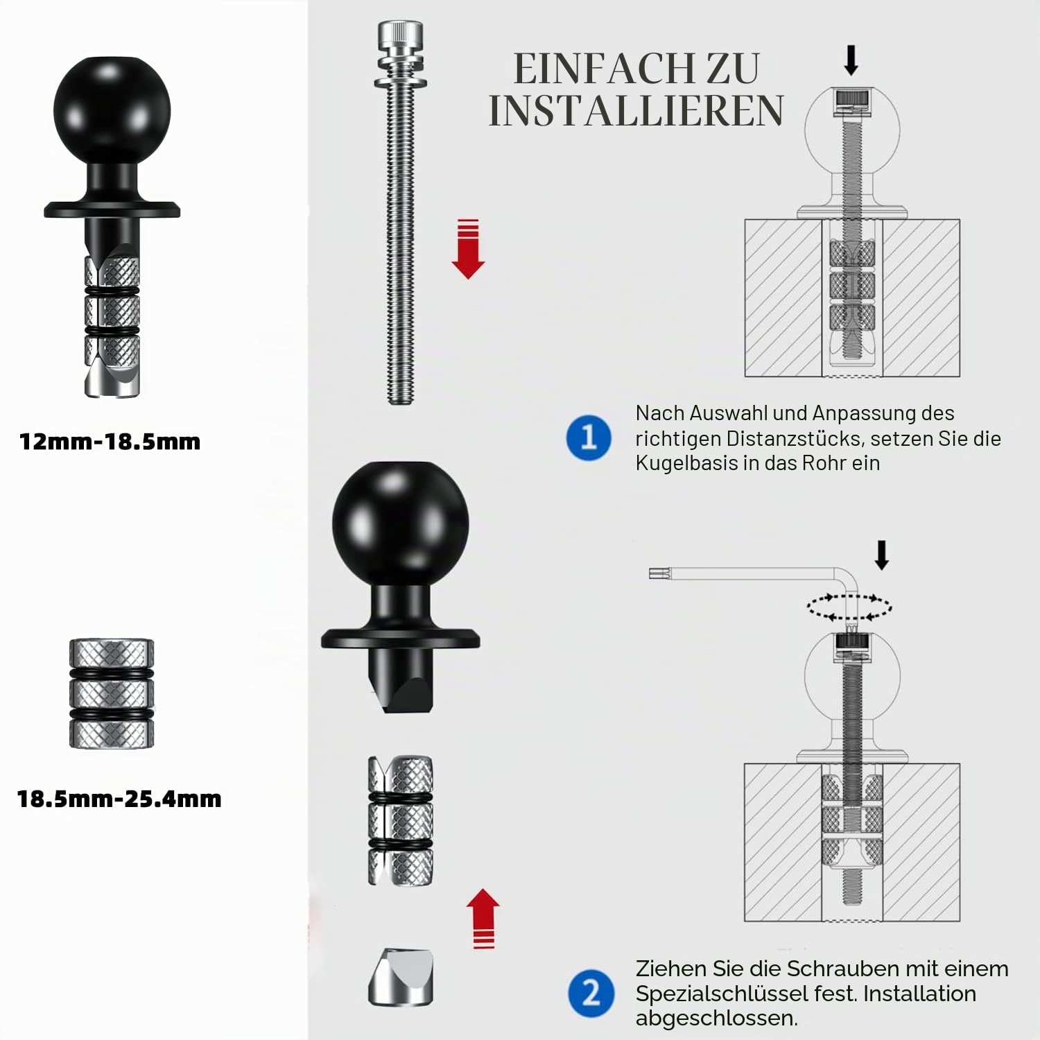 iMESTOU Motorrad Gabelschaft Handyhalterung, Anti-Vibration, 1" Kugel | 1" Kugel Gabelbasis, Anti-Diebstahl Doppelbuchse Arm, Geeignet für BMW Motorräder, Passend für 4,7"-7,2" Handys