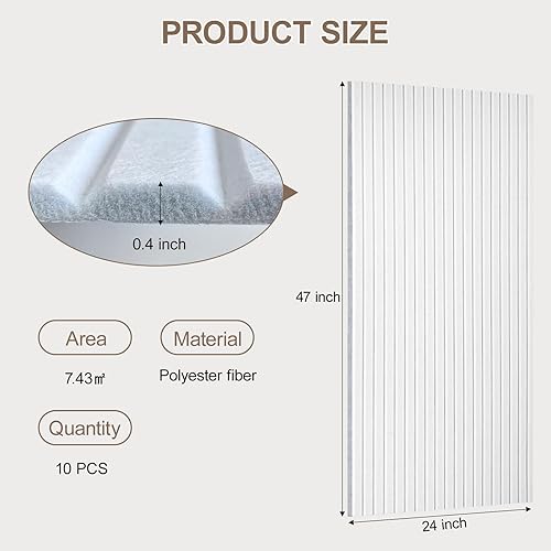 Miniatura 4 de Paquete de 10 paneles acústicos, paneles de pared grandes de 47 x 24 x 0.38 pulgadas, paneles autoadhesivos que absorben el sonido, paneles a prueba