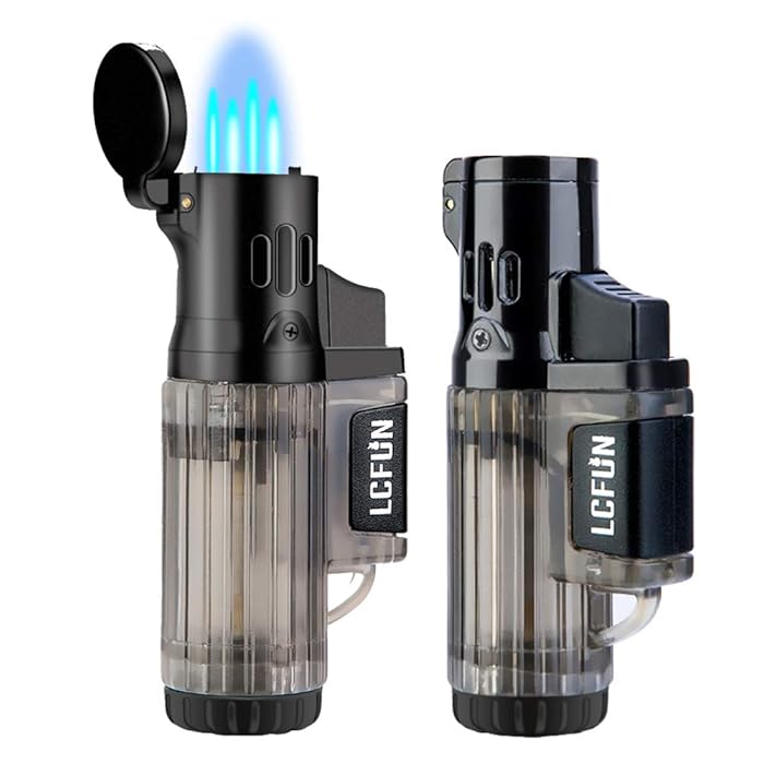 Buy Torch Lighter 2 Pack Quad Jet Flame Lighter Refillable Butane Cigar