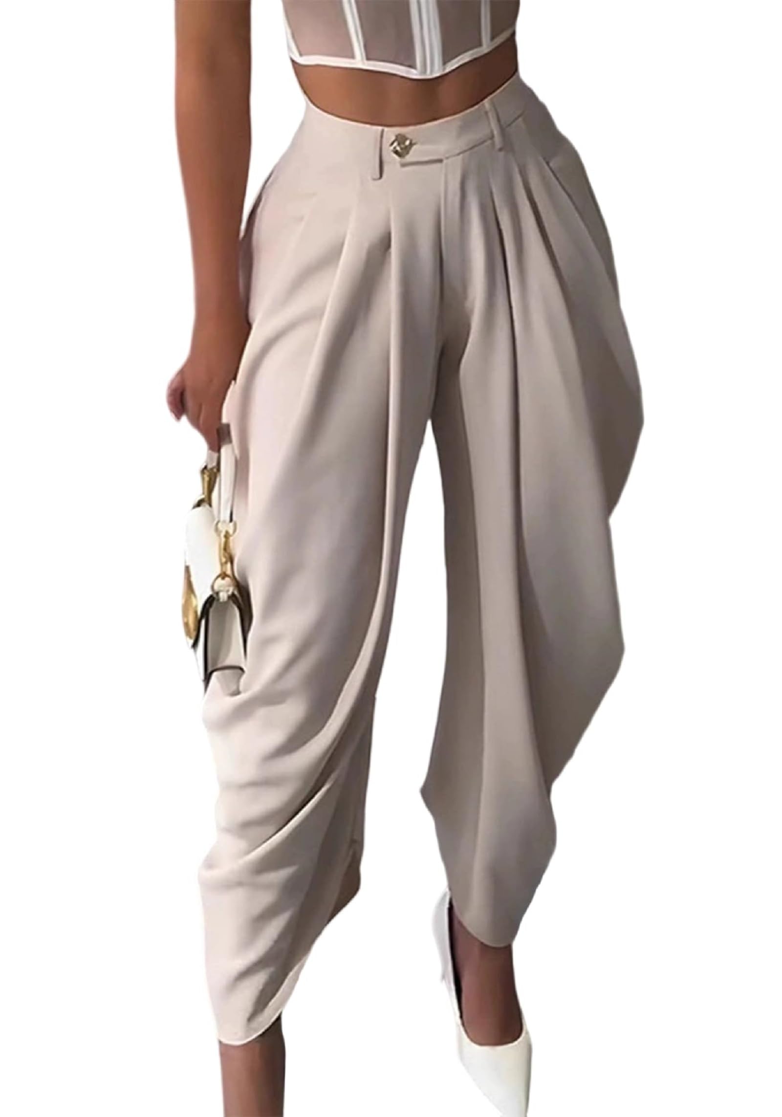 Womens Dress Slacks Pants Casual Baggy Pleated Business Work Pants Wide Leg High Waisted Pants Palazzo Trousers