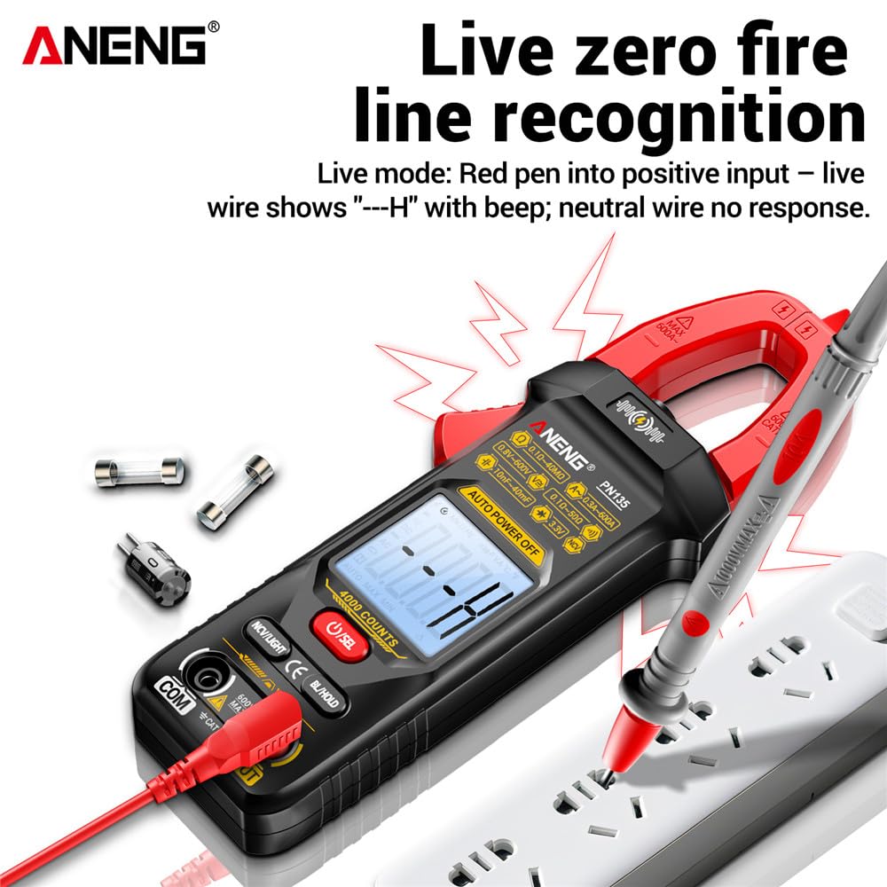 PN135 Display digitale Pinza amperometrica intelligente Tester multimetro Resistenza alla tensione CA/CC Strumenti professionali per elettricisti senza contatto e linea combinata - Rosso