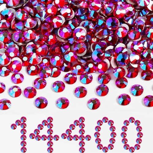 Image of Beadsland Flat Back Crystal Rhinestones Bulk, Light Siam AB, SS20, 14400pcs | Flatback Glass Gems for Nails Crafts Clothes DIY Decoration, Glue Fix, 4.6-4.8mm,Light Red AB
