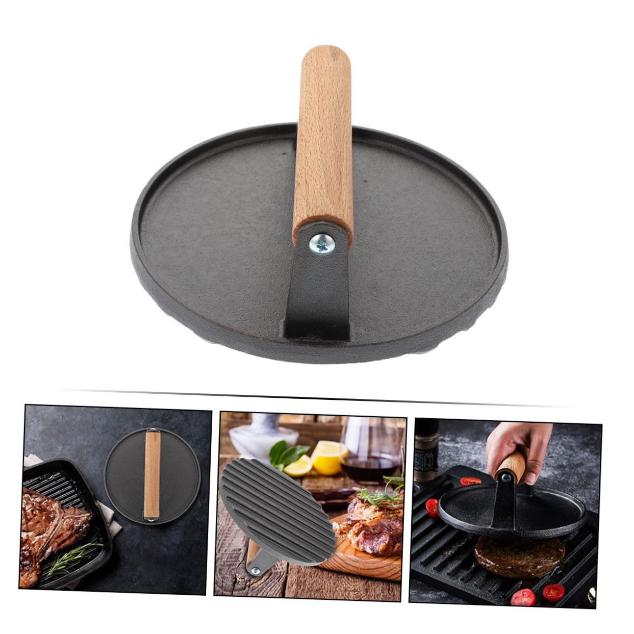 SUPVOX Pressa per Carne in Ghisa Pressa per Bistecche Utensil Cucina per Preparare Hamburger Uniformi Facil Usare Pulire