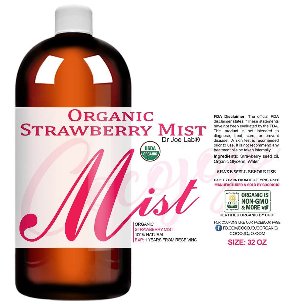 Dr Joe Lab USDA Organic Strawberry Mist For Skincare - Face Spray - Moisturize All Skin types - Pillow Relaxation - Soothing & Relaxing - Pure Oil & Glycerin Spray (32 oz)