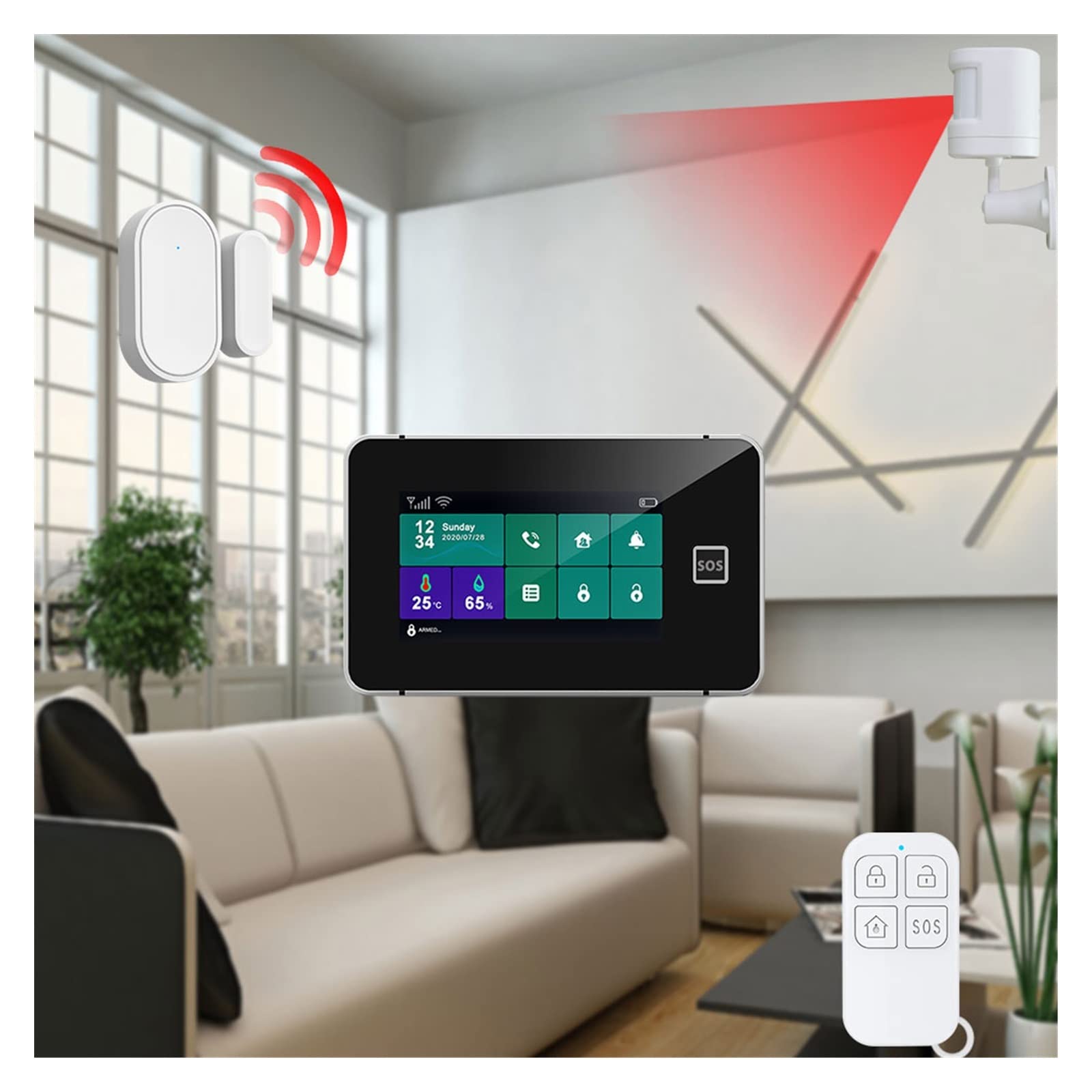 Sistema di allarme di sicurezza, G60B di allarme sicurezza Tuya Wifi GSM Smart Home Antift Alarm Tempement Umidità Visualizza Controllo app(5XL)