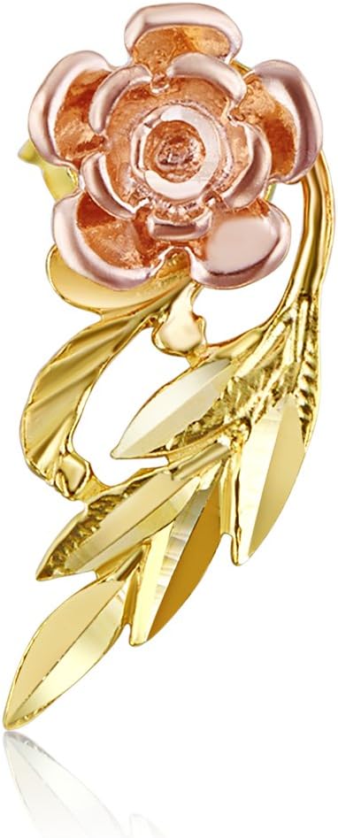 14k REAL Two Tone Gold Fancy Rose Stud Earrings (6 x 18 mm)