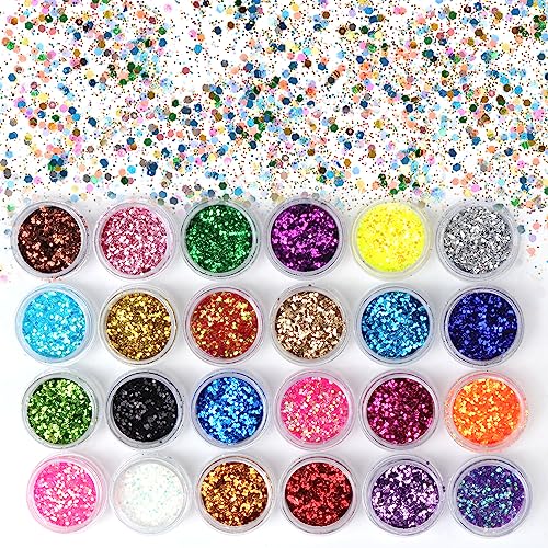 Festival Glitter, Face Glitter, 24 Color Body Glitter, Holographic Sequins for Face Hair, Body, Nail, Eye