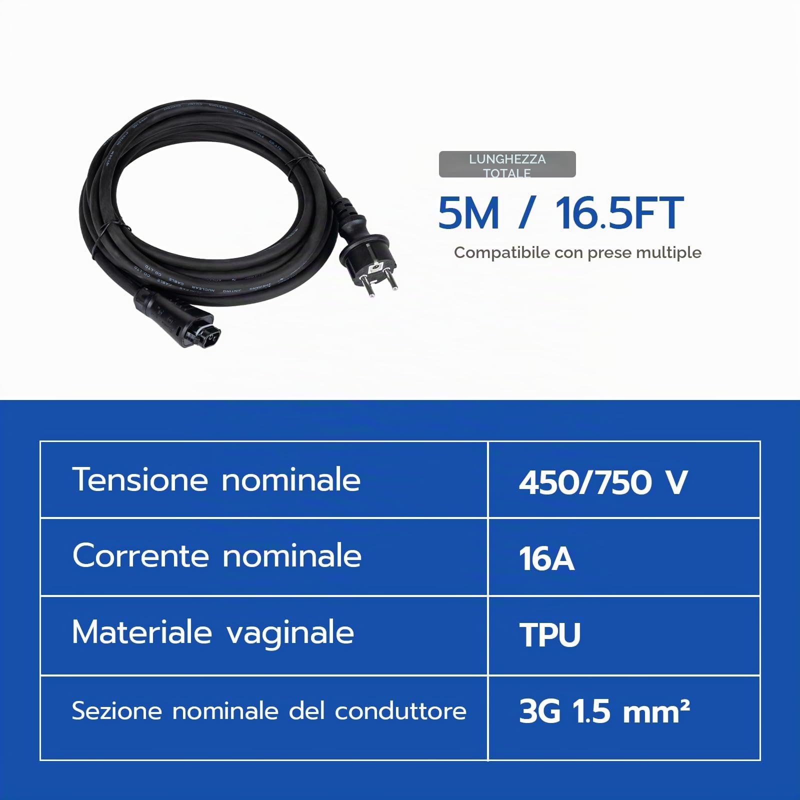 Cavo Di Alimentazione CA Per Microinverter Hoymiles HMS – Connettore Di Campo E Schuko, 3 O 5 Metri, H07RN-F IP44/IP68