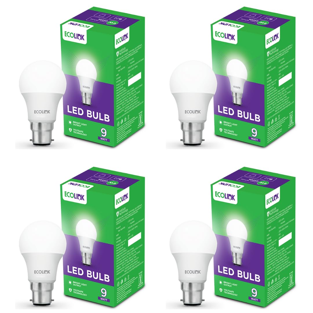 EcoLink 9-Watt Base B22 LED Bulb (Cool White,Pack of 4)