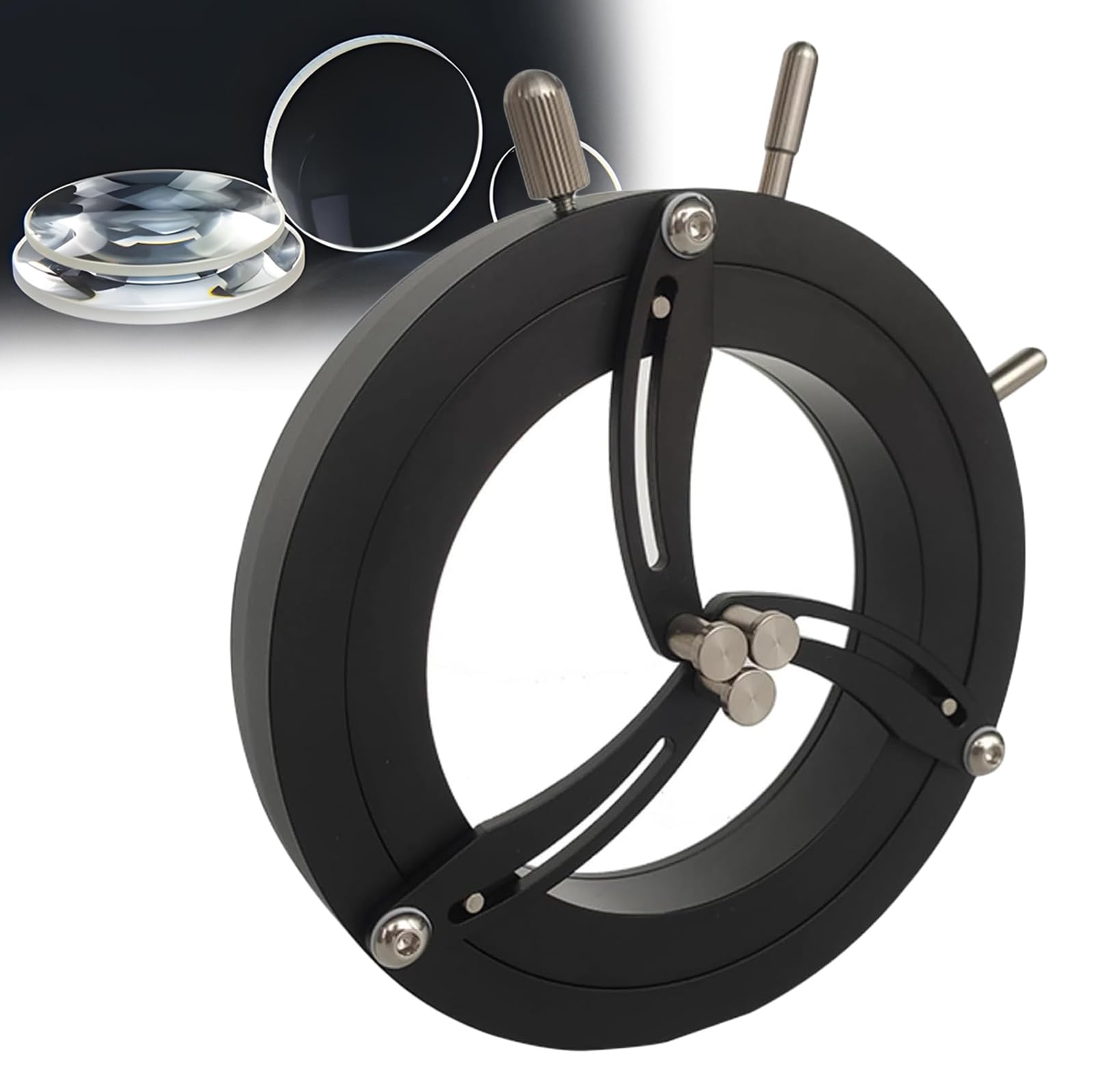 Soporte de lente coaxial, soporte autocentrante con brazos de soporte de sujeción, agujero roscado M4, aleación de aluminio antioxidante y duradera para experimentos ópticos