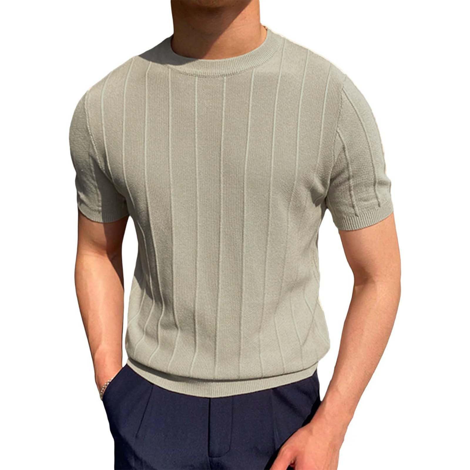 Suéter De Punto Manga Corta Para Hombre - Cuello Redondo, Tejido Fino, Verano, Estilo Casual