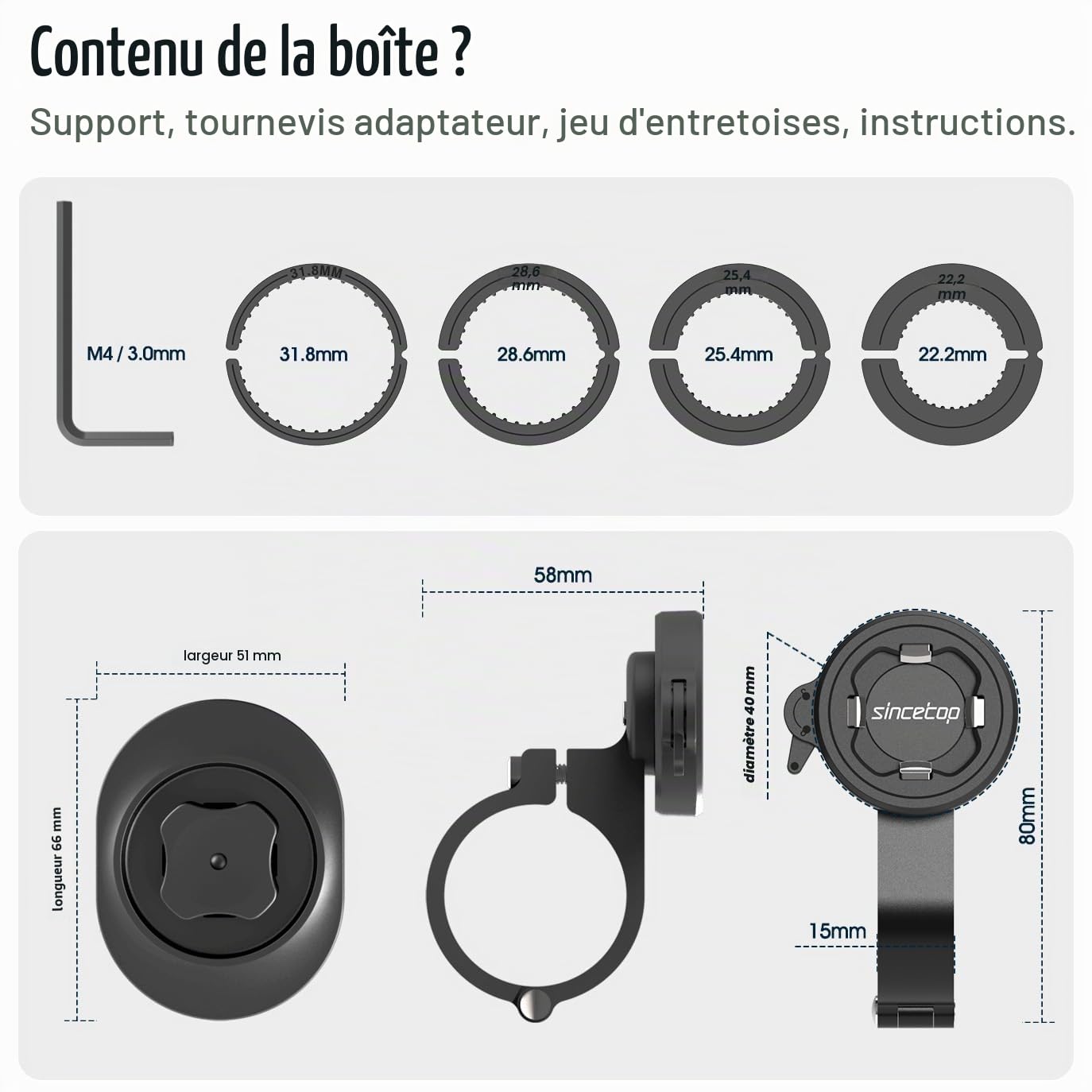 sincetop Support Telephone Velo,Porte Telephone Moto avec Adaptateur Universel,Support de Guidon de vélo Tout-Terrain pour VTT, Scooter, vélo trotinetteélectrique et de Route【Sér. C-2e gén.】