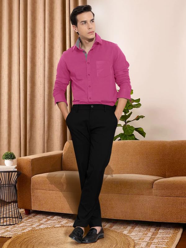 Image of Pinkmint Cotton Men's Shirt l Soild Casual Shirt l Long Sleeve Office Wear Shirt l Spread Collar Regular Fit Shirt Purple