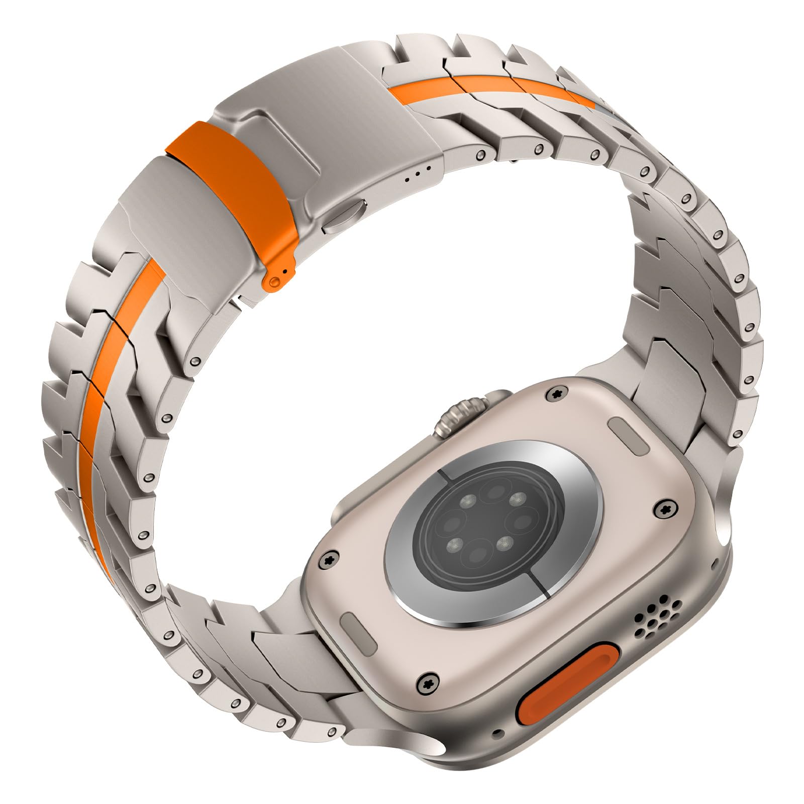 Bracelet de montre en titane compatible avec Apple Watch Ultra 2/1 49 mm, 45 mm, 44 mm, 42 mm - Bracelet à maillons métalliques de qualité aérospatiale avec fermoir de sécurité et outil de