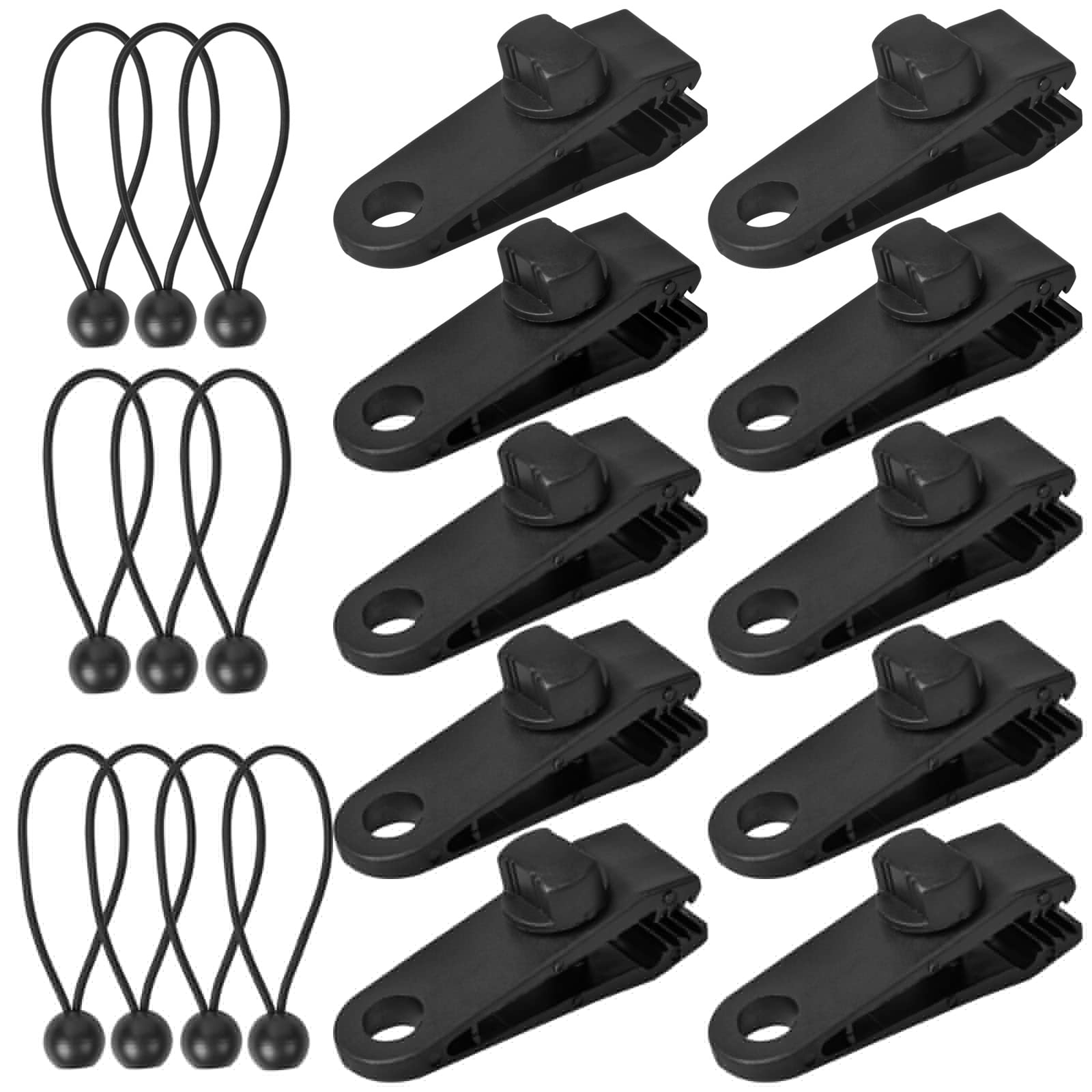 20 Clip Per Telo Ombreggiante Con Corde Elastiche - Per Tende Da Campeggio, Teloni, Fixazione, Nero