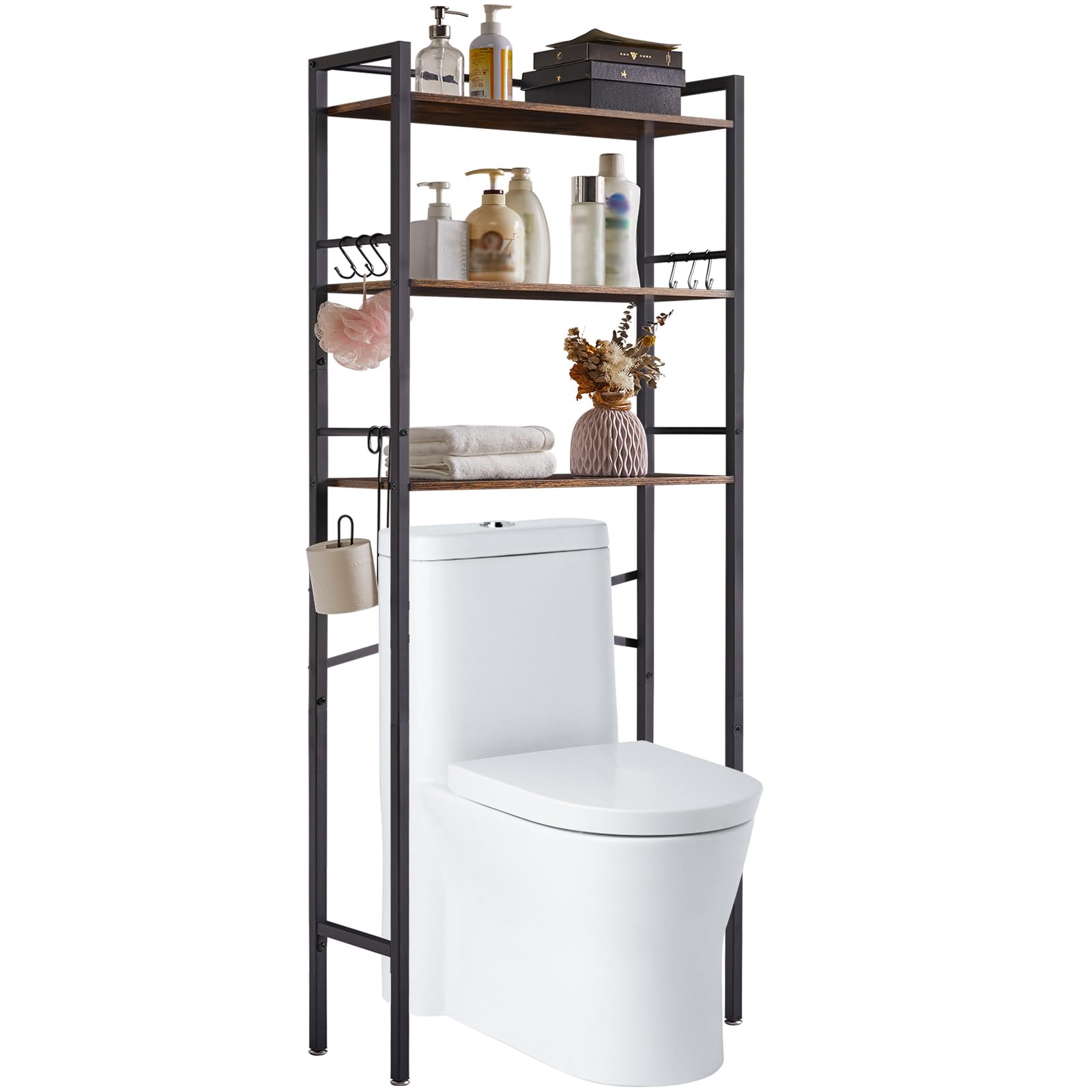 YMYNY Estantería de Inodoro, Estantería para Baño de 3 Niveles con Soporte para Papel Higiénico, Estante de baño, Estante de Almacenamiento, Ahorro de Espacio, 64×24×165CM Marrón Rústico HBR005H