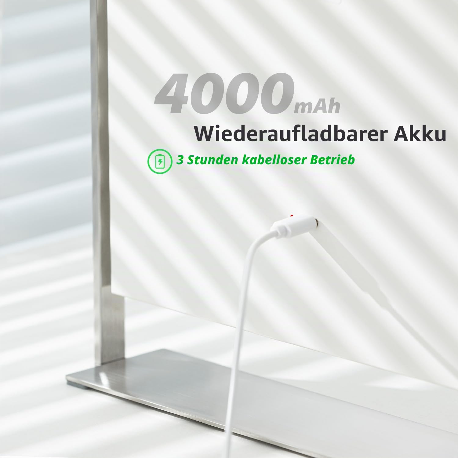 NEZZOE Wiederaufladbarer Schminkspiegel mit Beleuchtung, 3 Farbmodi, LED Makeup Spiegel mit 360° Drehung, Metallständer, 35cm rechteckiger Kosmetikspiegel mit Beleuchtung, Tischspiegel