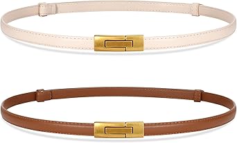 SANSTHS 2 Pack Thin Ladies Waist Belt for Dresses Jeans Pants, Skinny Womens Belt with Antique Gold Buckle
