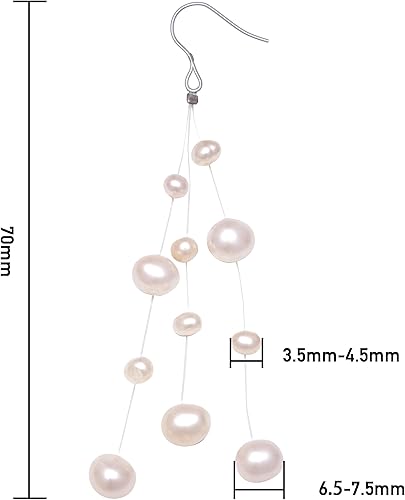 Miniatura 3 de 925 Sterling Silver Freshwater Real Pearl Drop Dangle Earrings Quality Pearl Hoop Earrings for Women