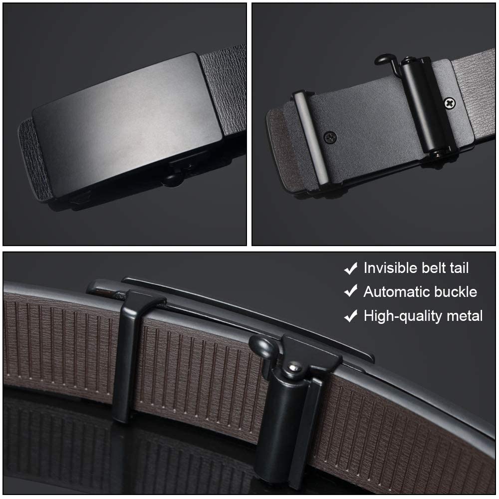 flintronic ® Cintura da Uomo in Pelle con Fibbia Automatica, Moda Cintura a Cricchetto 3.5cm * 130cm, con Portachiavi e Confezione Regalo