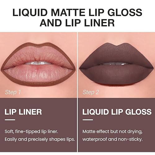 Miniatura 45 de evpct 1 lápiz delineador de labios retráctil y 1 juego de maquillaje de brillo de labios para dar forma y esculpir labios, morado ciruela, de larga