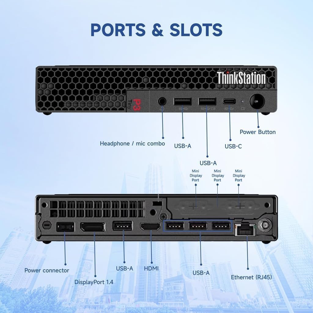 Lenovo ThinkStation P3 Tiny Workstation (Intel i9-14900 vPro (Beats i7-14700), T400 4GB, 64GB DDR5, 8TB PCIe SSD, WiFi 6, Bluetooth 5.3, RJ-45, 1x DP, 3X mDP, Win 11 Pro) w/DKZ USB Port Expander