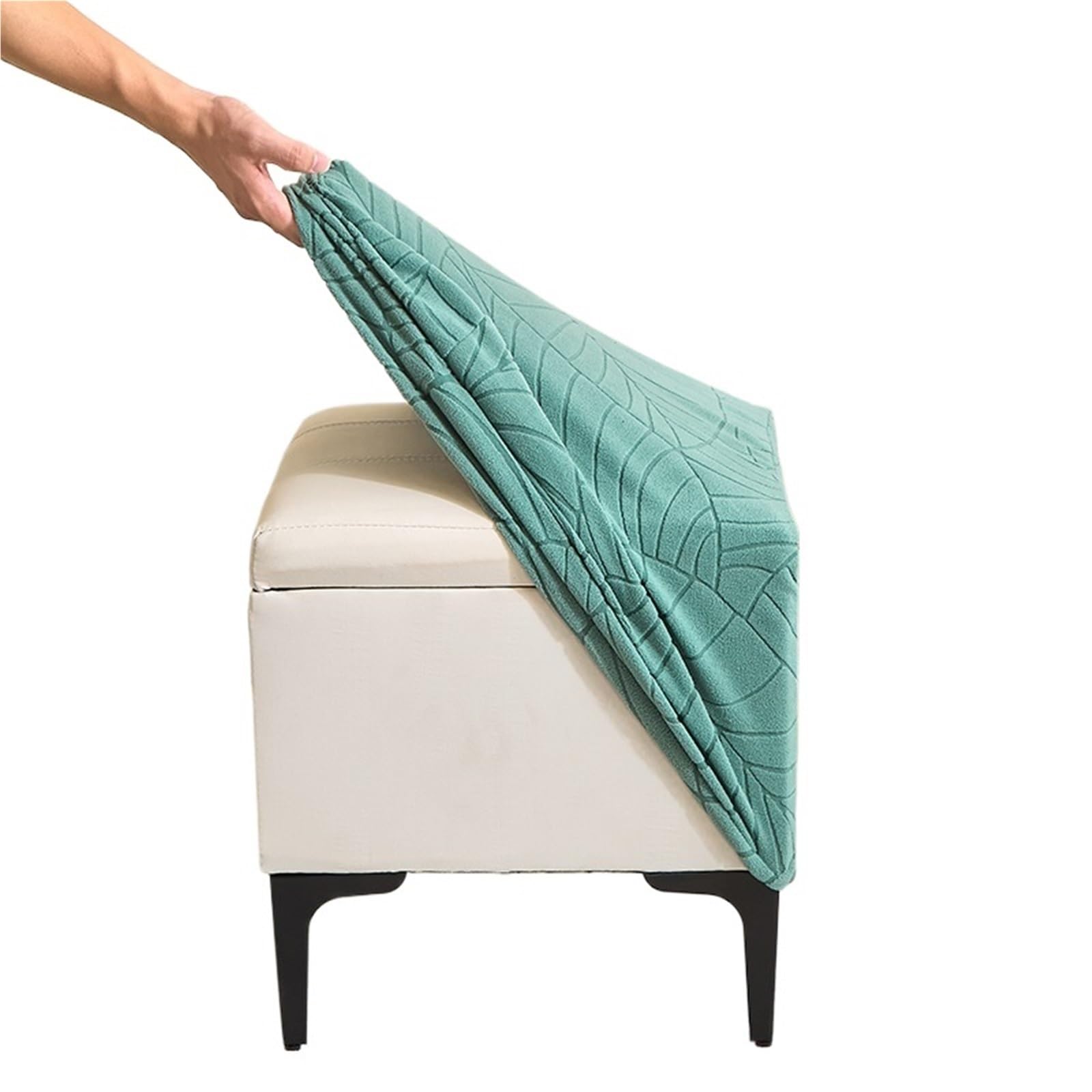 MWAHJU 1Pcs Leaf Jacquard Ottoman Cover Elastic Square Footrest Solid Color Footstool Slipcover For Bedroom Party Hotel For Bedroom(Green)