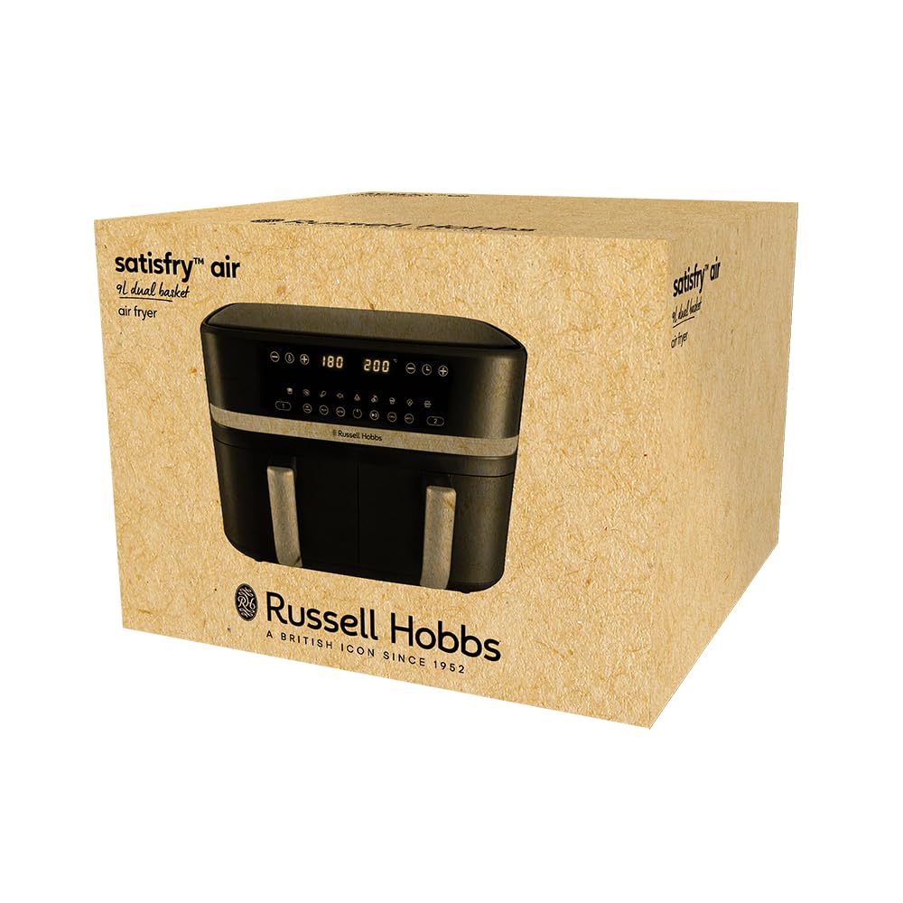 Russell Hobbs Air Fryer Rapid Air XXL (2 compartiments à 4,5 ou 9L total, Compact, silencieux, 9-en-1) Friteuse sans huile (économe, tactile,gril,rôtit et plus, pièces antiadhésives lavables) 27681-56