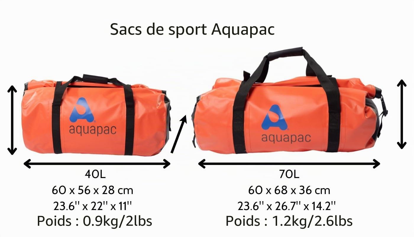 Aquapac Sac de Voyage étanche, 70 litres, Orange | Sac de voyage robuste et étanche, norme IPX 6, flotte, idéal pour les sports nautiques et les voyages