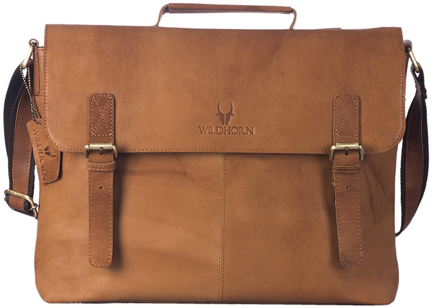 WildHorn Classic Leather 15 Inch Laptop Shoulder Bag For Men I Carry Handles With Adjustable Strap I Dimension : L-15.5 Inch W-4 Inch H-11.40 Inch, Brown (B091Z3YC56) Amazon Price History, Amazon Price Tracker