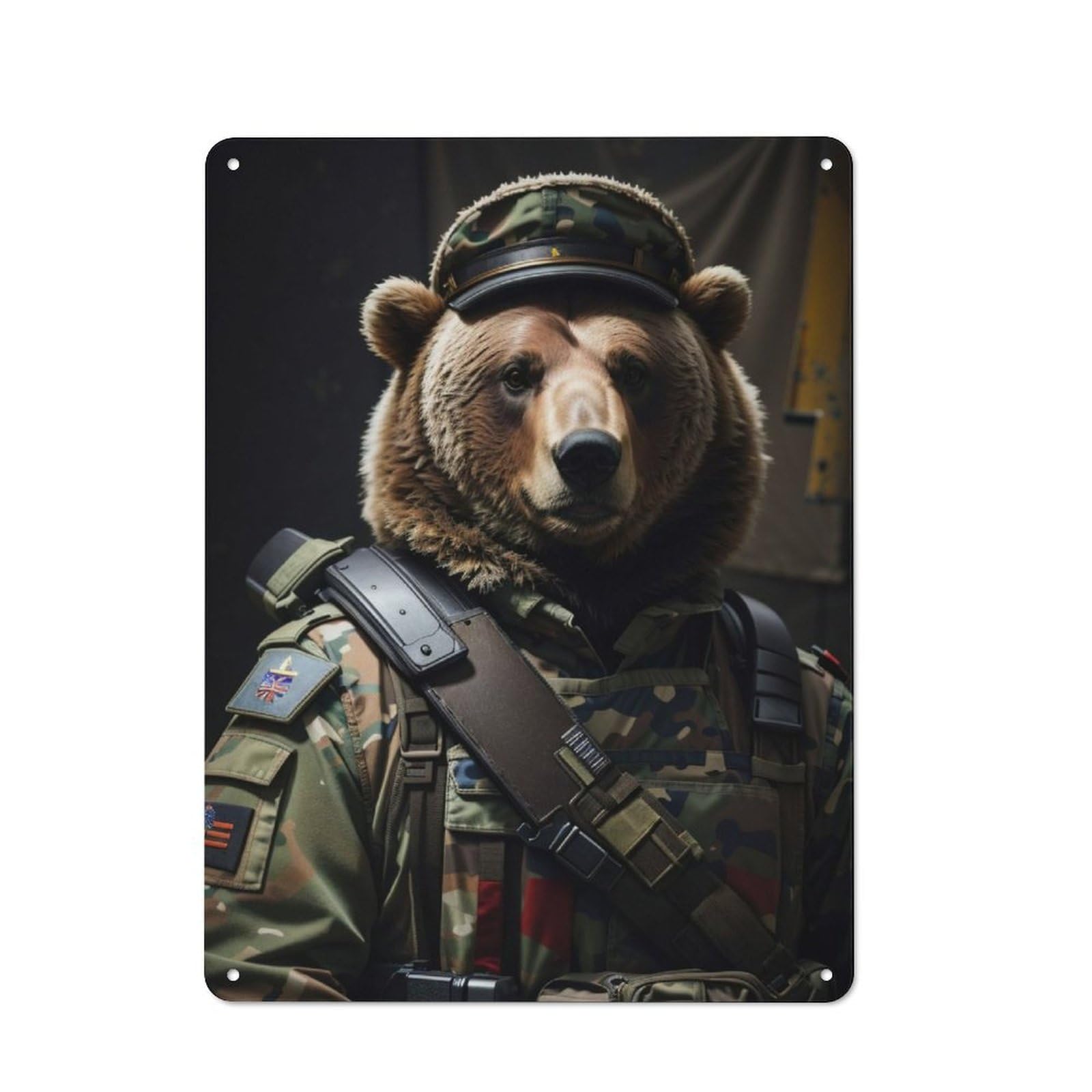 Junmoney Bear Soldier Funny Classic Metal Wall Decor 40X30cm, Metal Sign For Cafe, Pub, Workshop Or Home Bar, Small Accent For Blank Walls