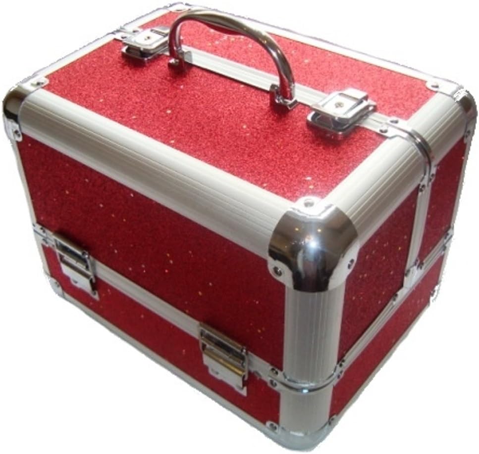 Sparkly Glitter Aluminium Beauty Make up Vanity Case Box Nail hair Box (RED)