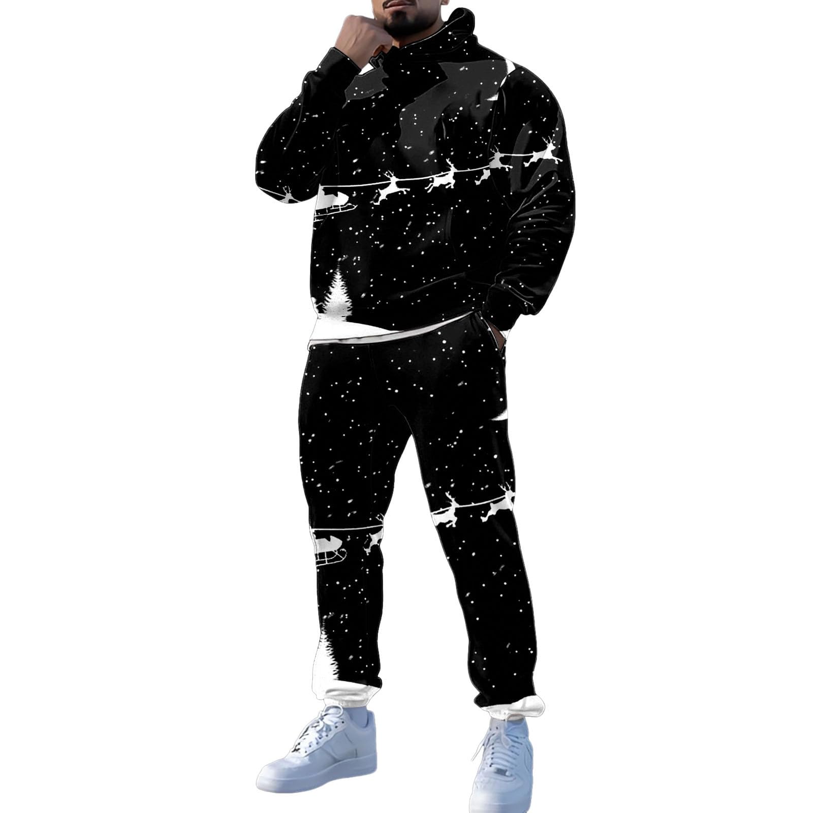 Ensemble Jogging Homme Noël Imprimé Sweat Poches Hiver